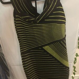 Chic Black and Green Striped Mini Dress